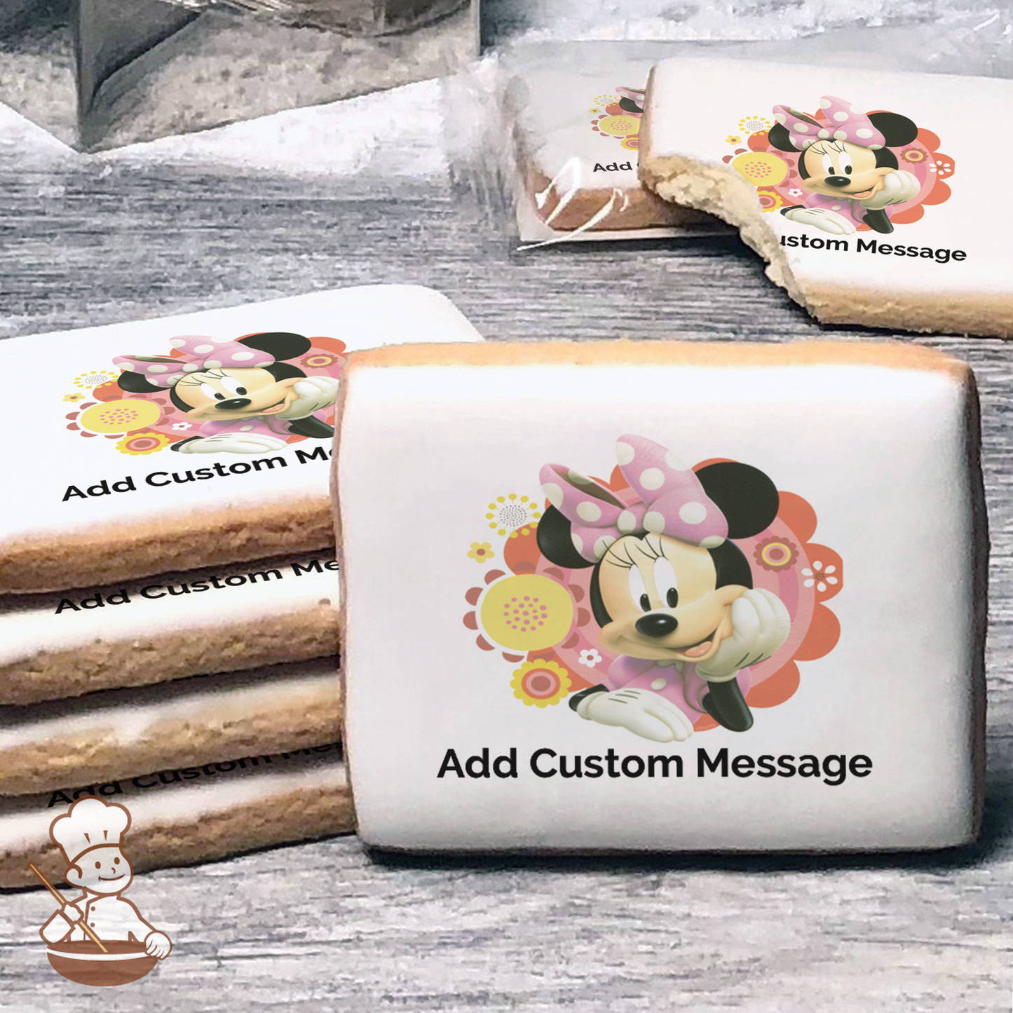 Minnie Dots and Daisies Custom Message Cookies (Rectangle)