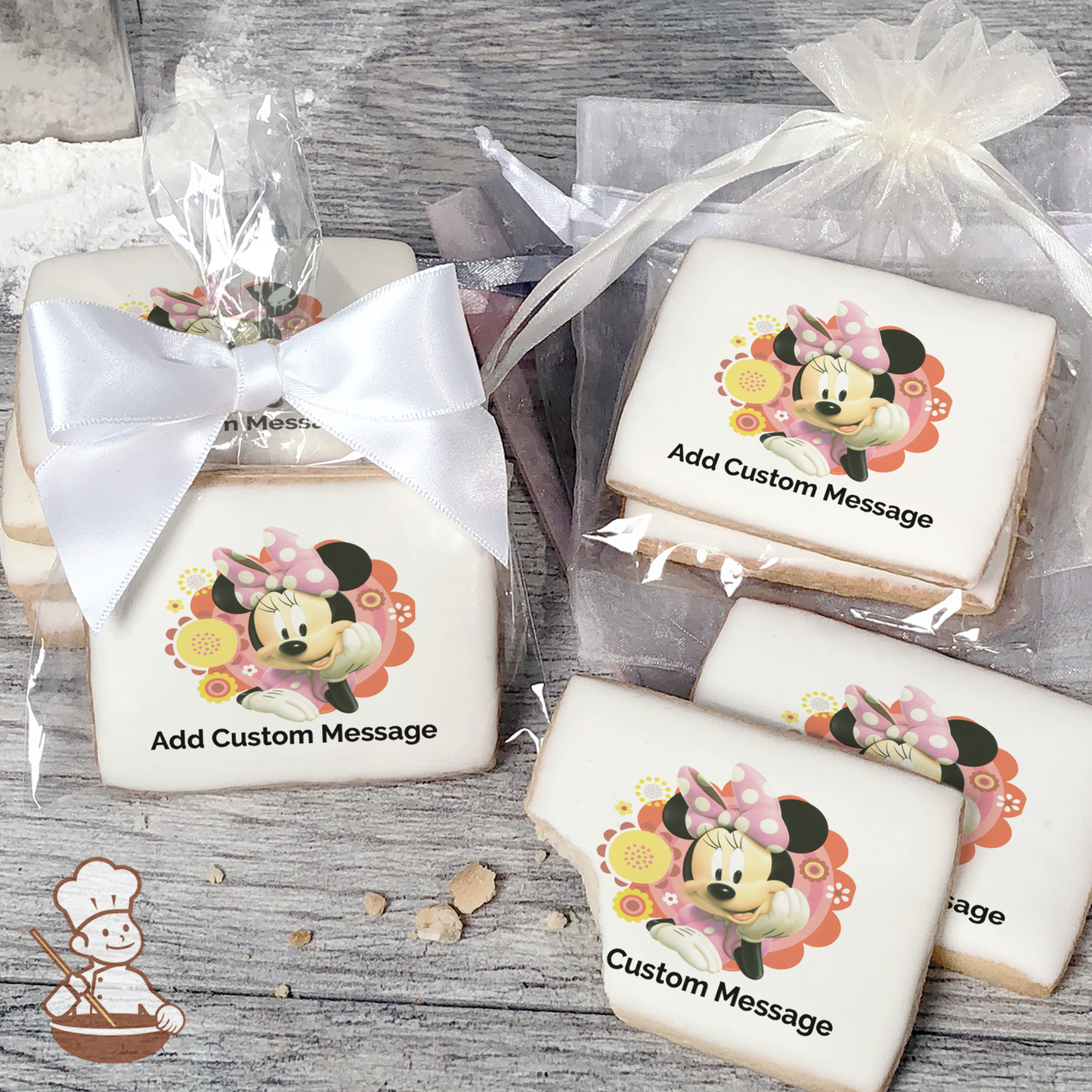 Minnie Dots and Daisies Custom Message Cookies (Rectangle)