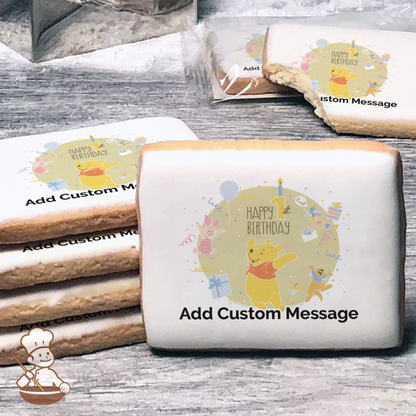 Winnie the Pooh Happy 1st Birthday Custom Message Cookies (Rectangle)