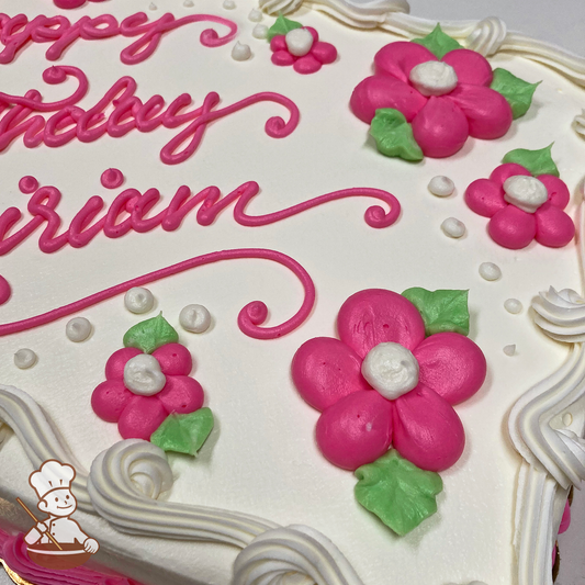 Popular sheet cake with buttercream piped daisy flowers.