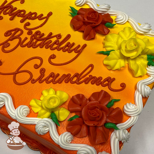 Birthday sheet cake with buttercream  Hawaiian flowers and ombre background.