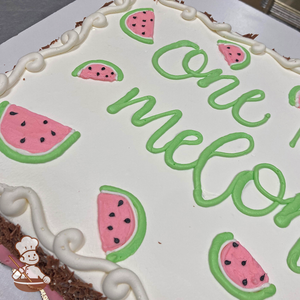 Baby shower sheet cake with buttercream watermelon.