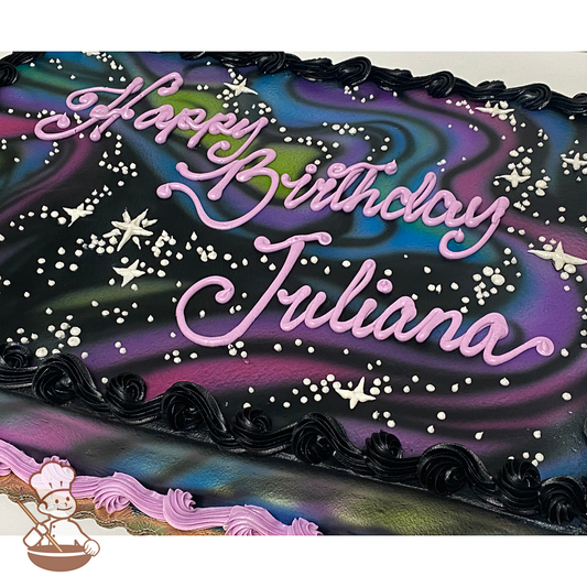 Birthday sheet cake with outter space galaxy and stars.
