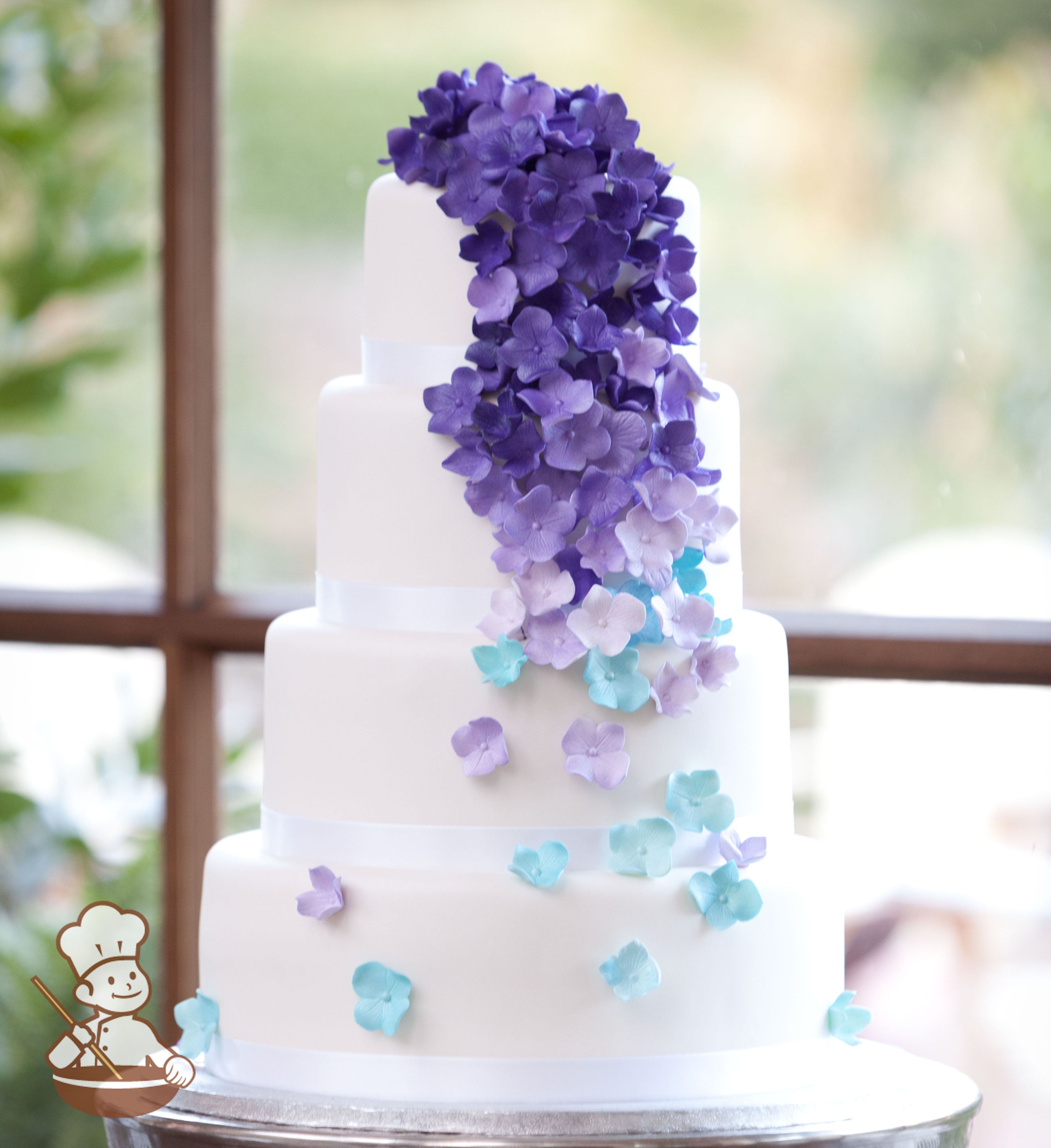 Cascading Sugar Hydrangeas Round Fondant Cake | Freedom Bakery Cascading Sugar Hydrangeas Round Fondant Cake | Freedom Bakery
